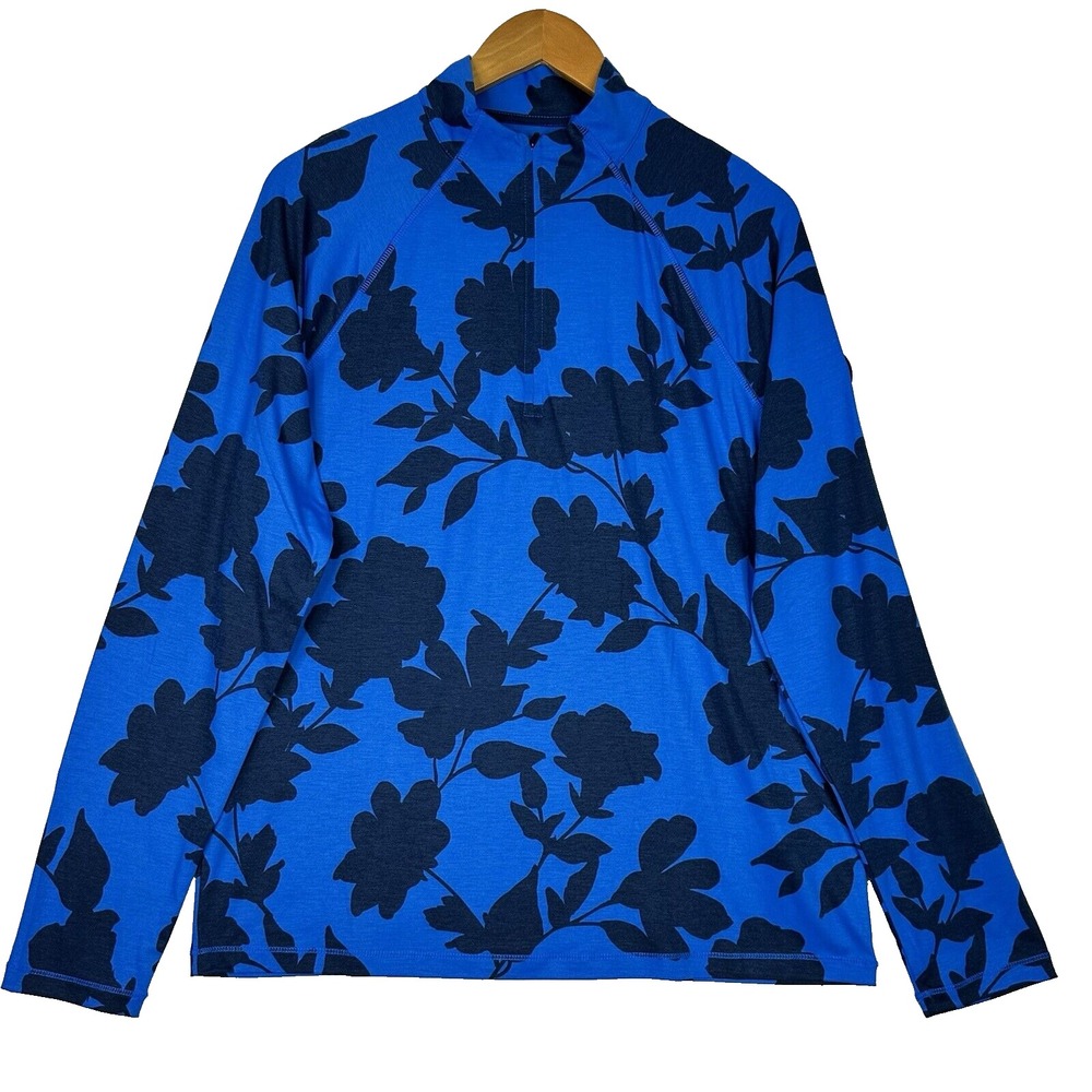 G/FORE Golf 1/4 Zip Pullover Mens M Racer Blue Floral Performance Shirt NWT $155